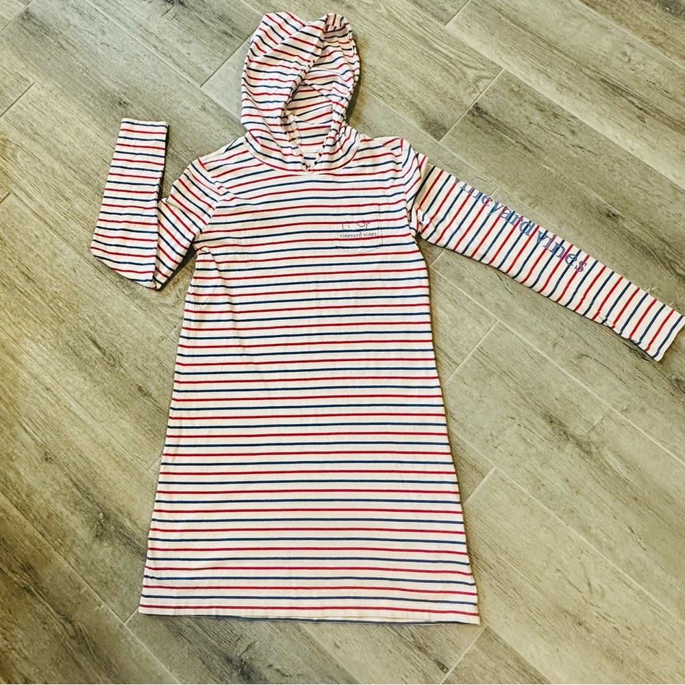 Vineyard Vines Red White Blue Performance Striped Shirt Cover-Up Dress
